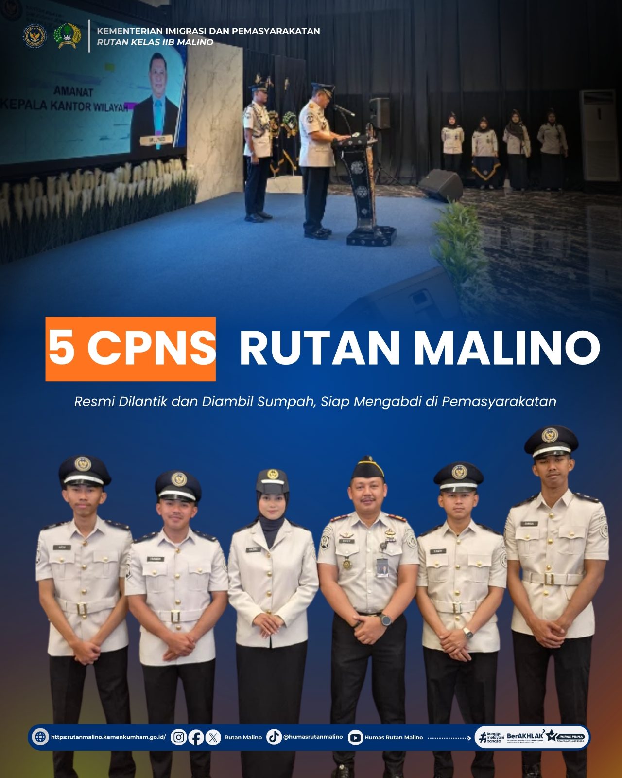 Lima CPNS Rutan Malino Resmi Dilantik dan Diambil Sumpah, Siap Mengabdi di Pemasyarakatan
