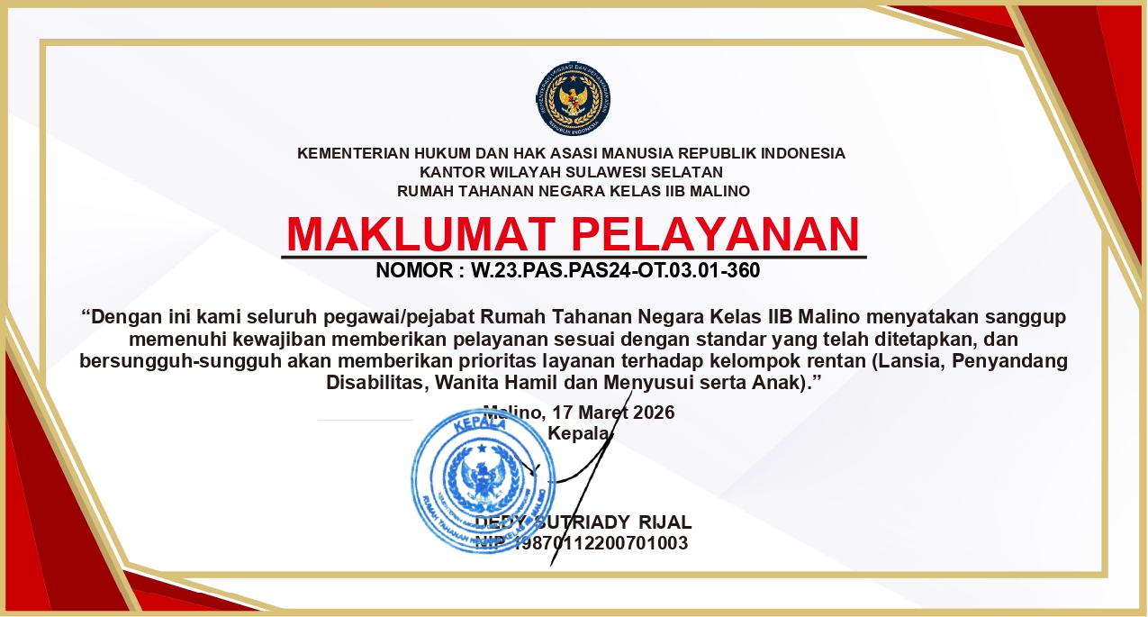 Maklumat Pelayanan Rutan Kelas IIB Malino